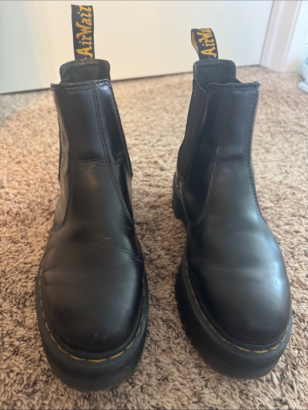 Dr. Martens Black Leather Chelsea Boots with Yellow Stitching